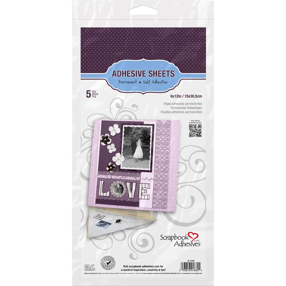 3L Scrapbook Adhesives Adhesive Sheets, 12-Inch x 12-Inch, 5-Pack