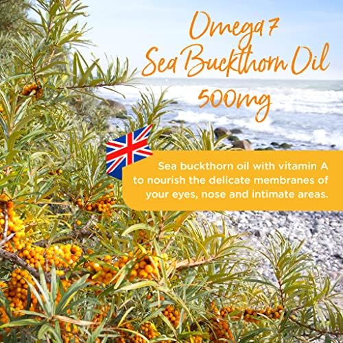 Healthspan Omega 7 Sea Buckthorn Oil 500mg (60 Capsules) | Menopause Relief & Womens Health | High Levels of Omega 7 | Rich in Omega 9 Fatty Acids | Vitamin A | Carotenoids & Tocopherols | Vegan