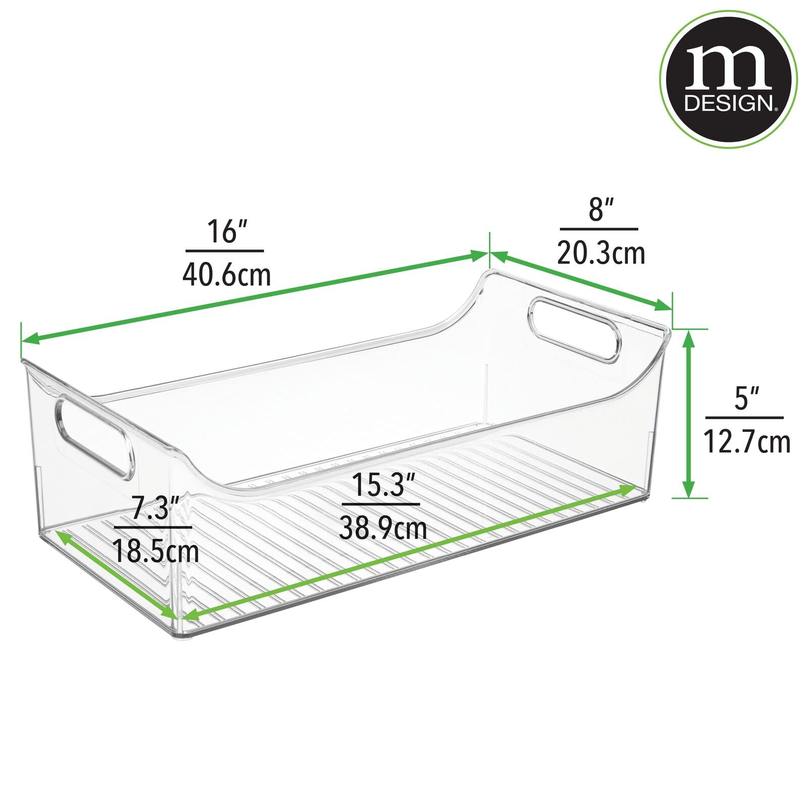 mDesign rangement frigo avec poignées (lot de 4) – bac alimentaire long en plastique pour fruits, légumes, conserves, etc. – caisse de rangement pour placard de cuisine ou réfrigérateur – transparent