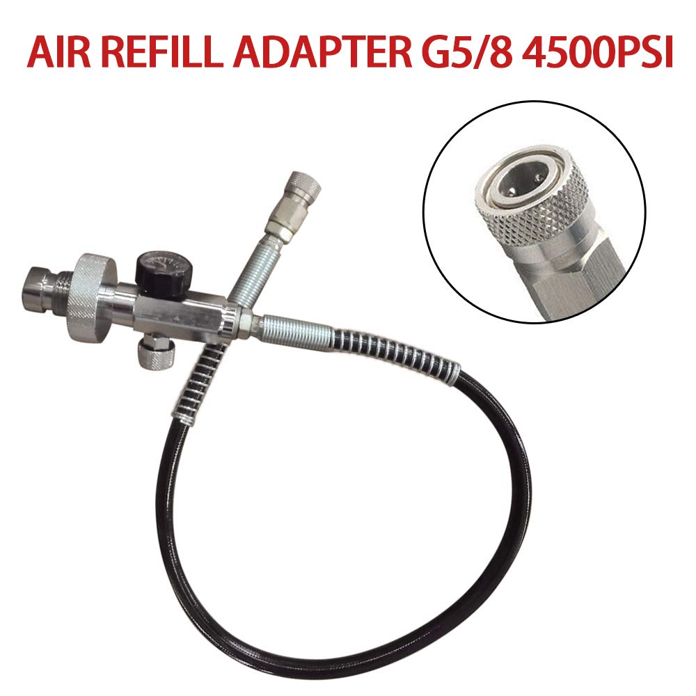 Paintball PCP Kit de charge 300 bar / 4500 PSI avec adaptateur de recharge d'air DIN G5/8", avec manomètre compact et étanche de 4500 psi, valve de purge et tuyau