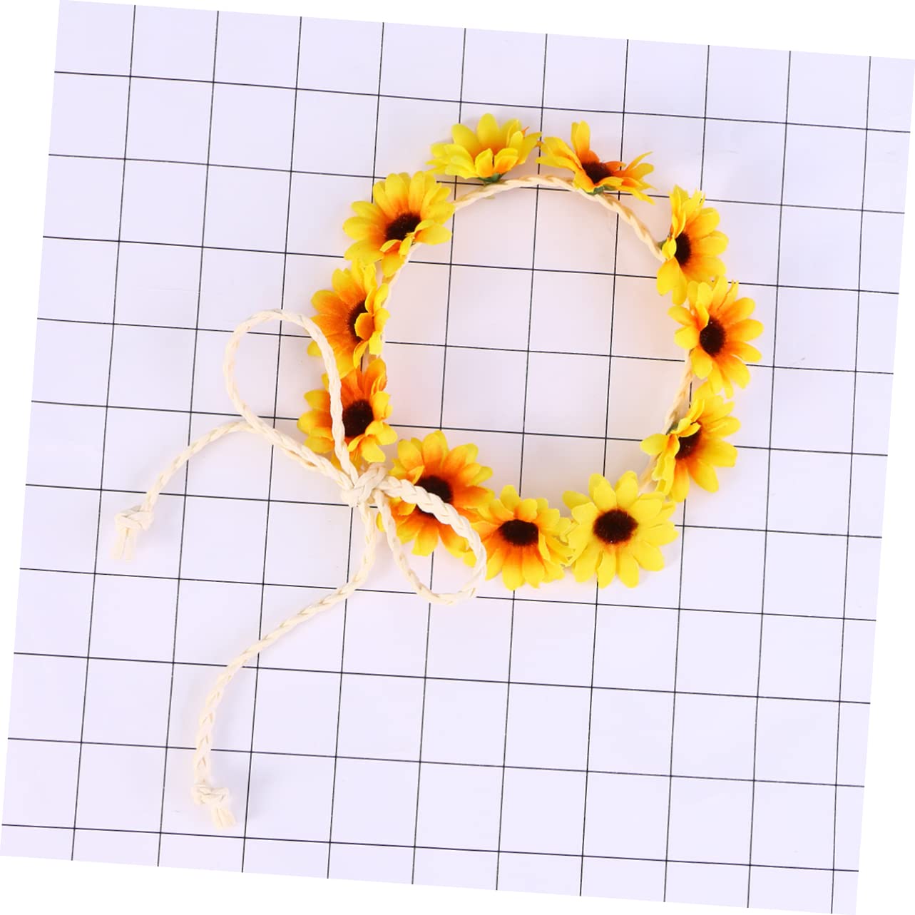 Diadema de Flores Margaritas 11 Flores Amarillo de Tela | Cuerda Trenzada Ajustable, Ornamento para Fotografía y Bodas, Estilo Femenino Uso en Cabeza o Cintura