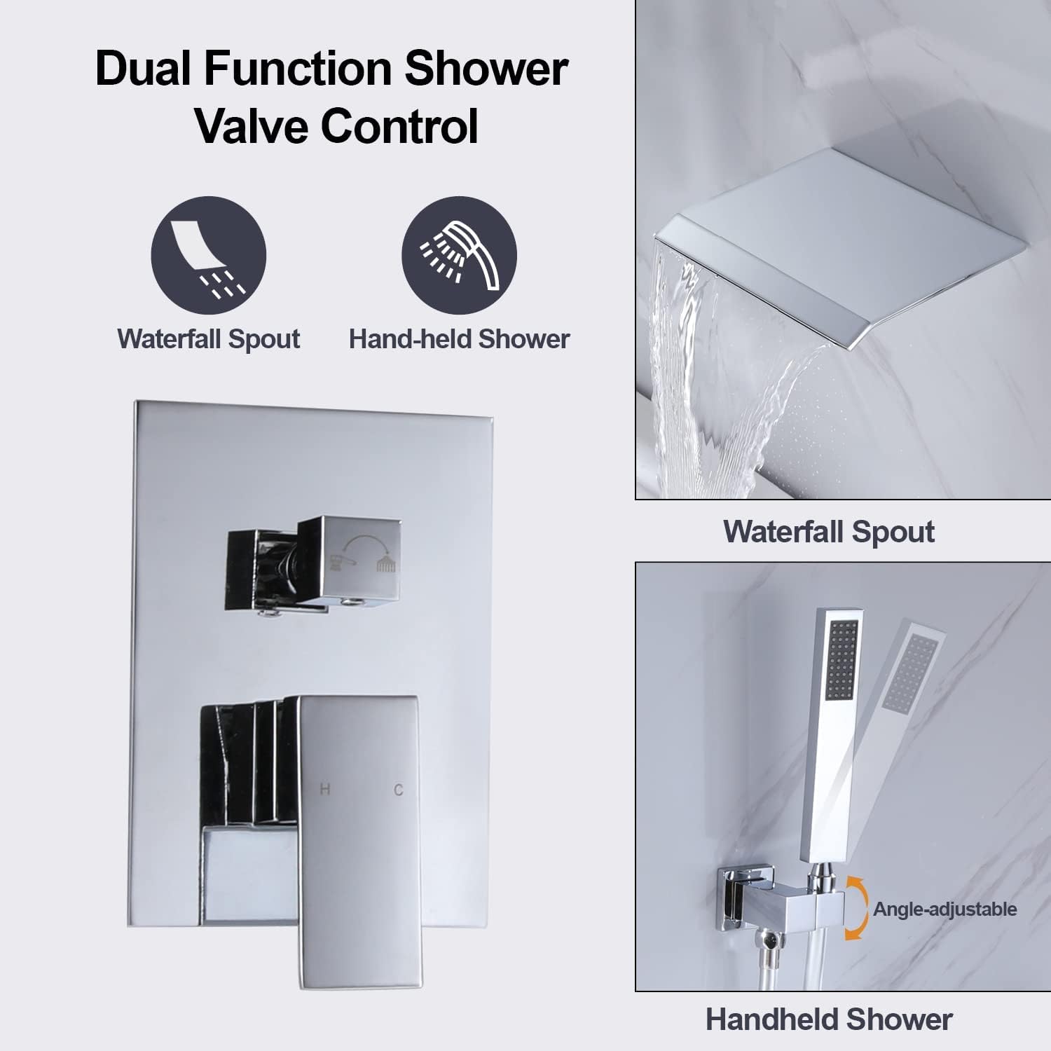 Wall Mounted Waterfall Roman Tub Filler Faucet with Hand Shower Bathtub Filler with Waterfall Spout Wall Mounted Single Handle Widespread Waterfall Lavatory Tub Faucet, Chrome