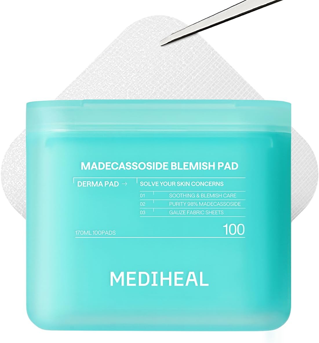MEDIHEAL Madecassoside Blemish Pad, Square Cotton Facial Toner Pads with Centella Asiatica & Madecassoside, Korean Calming Toner Pads for Acne Blemish Care, Soothing Hydrating Facial Pads to Improve Uneven Skin Tone, Vegan (100 Pads, 170ml)
