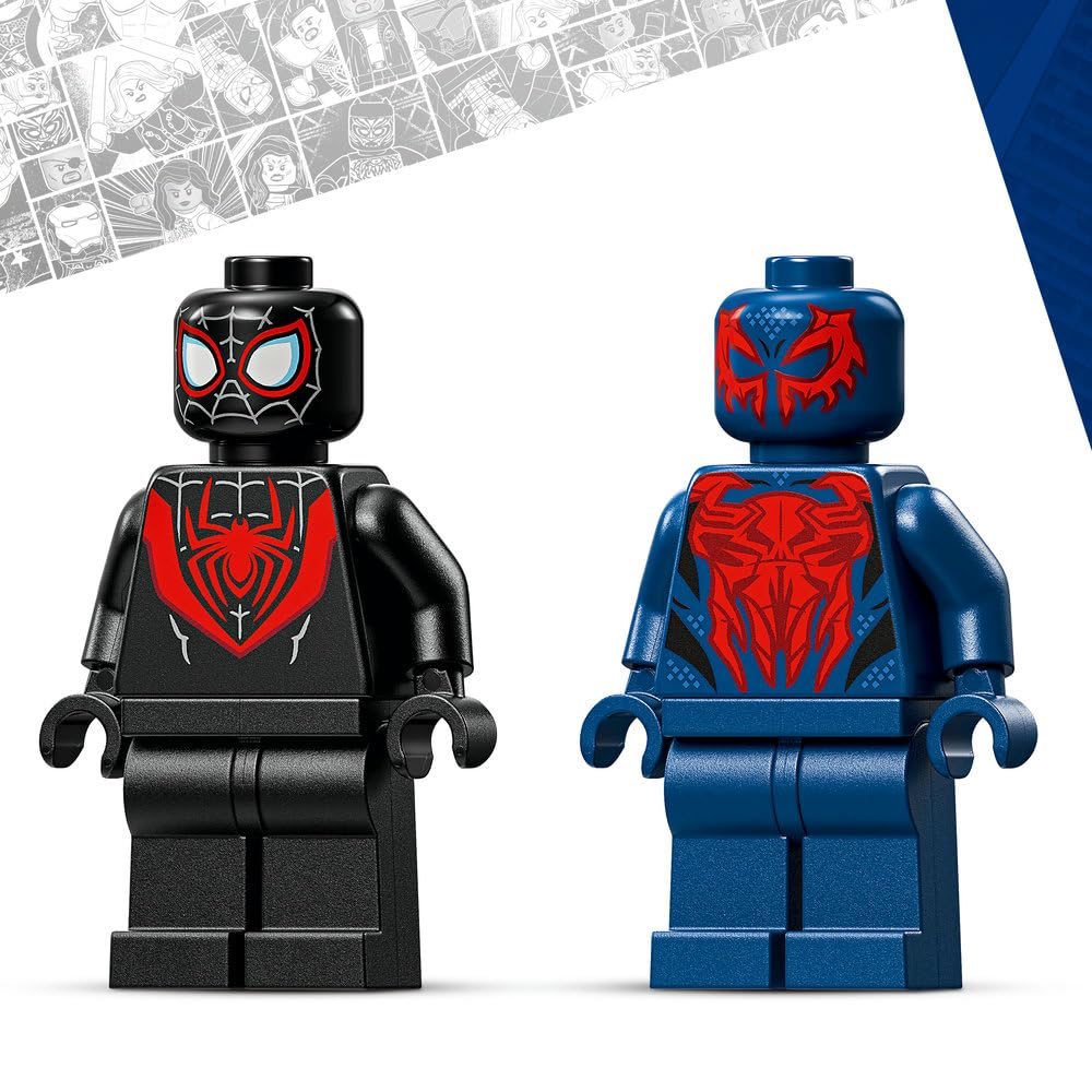 LEGO | Marvel Miles Morales kontra Spider-Man 2099 76337 | Ruchomy robot, zabawka dla 6-latka, prezent dla fana Spider-Mana, zestaw klocków dla chłopca i dziewczynki, 135 elementów