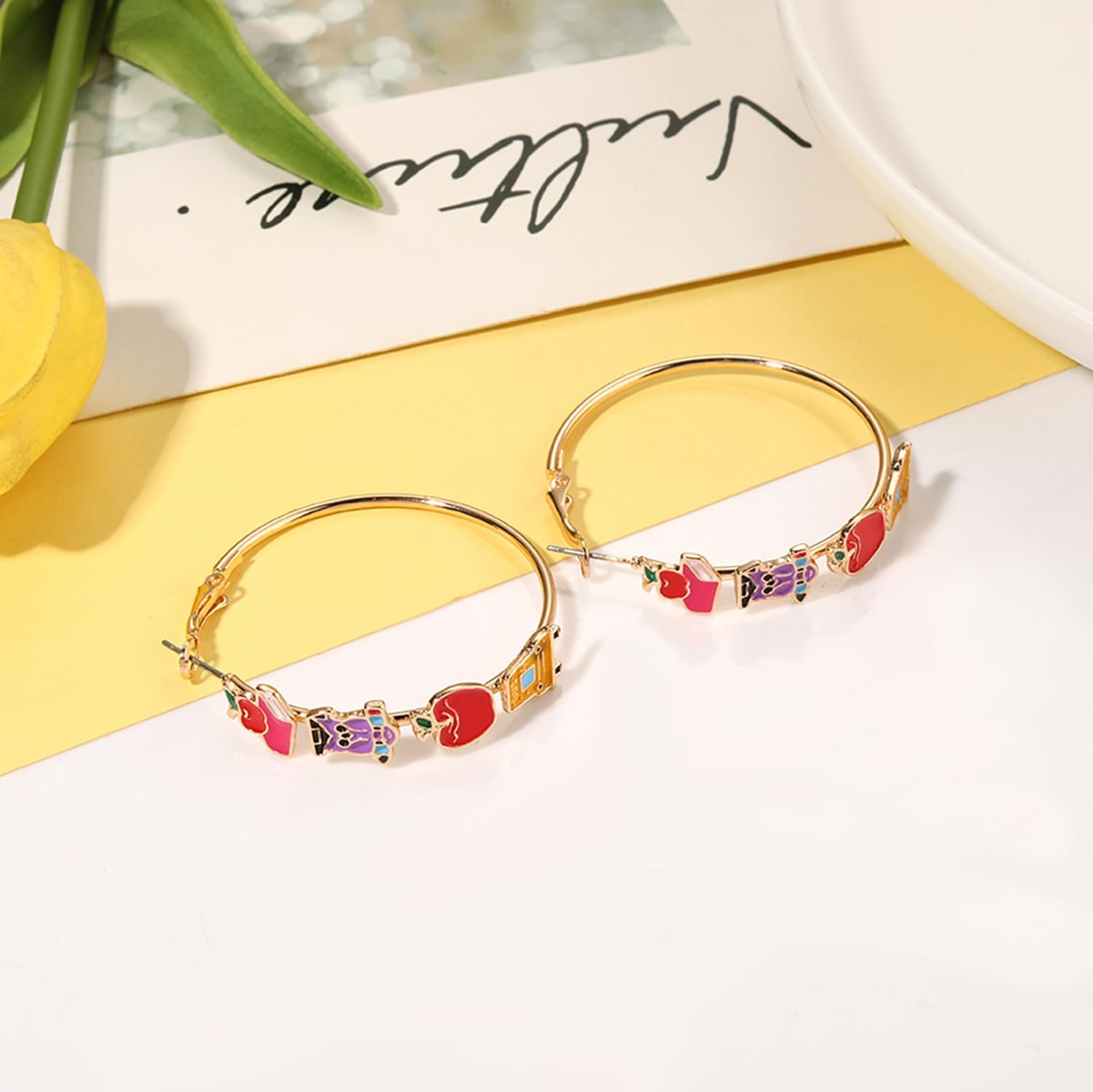 Teacher Appreciation Gifts for Women Teacher Earrings Book Pencil Hoop Earrings Back To School Jewelry Accessories Outfits - Image 6