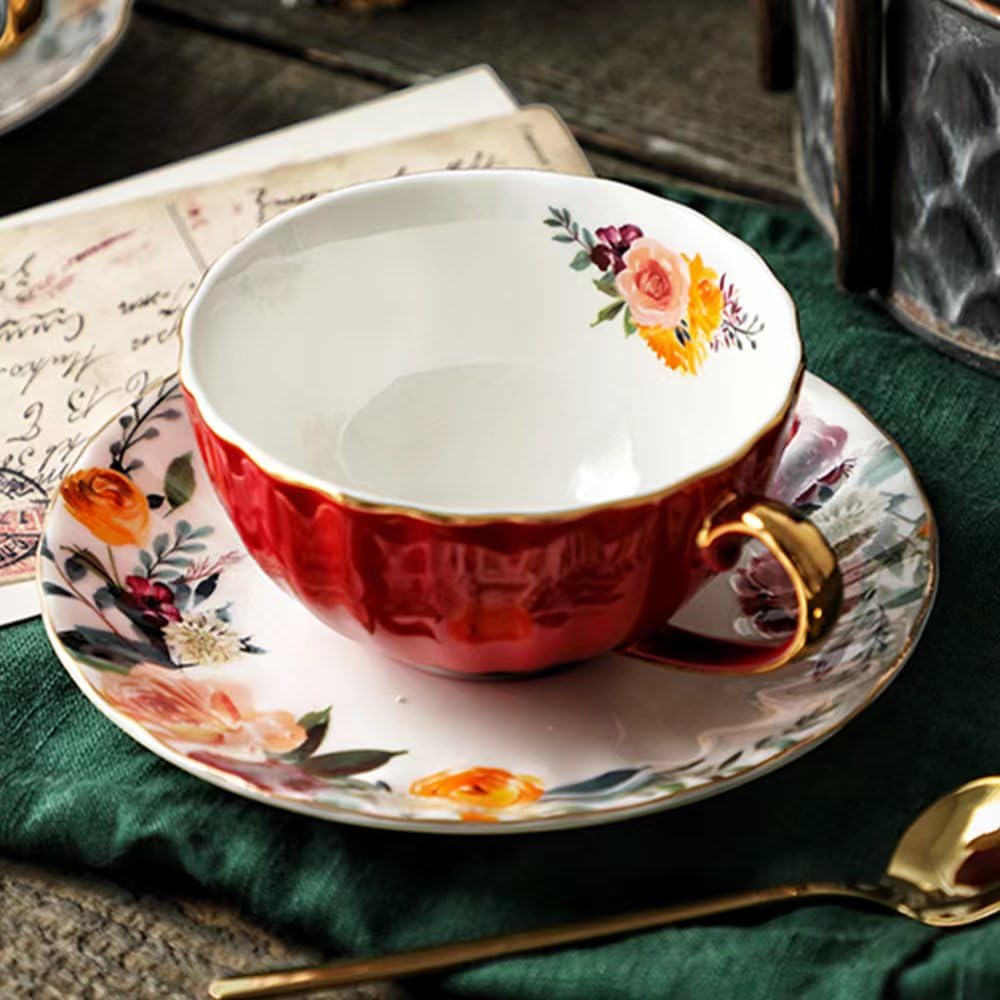 Europe Bone China Coffee Cup Saucer Spoon Set 200ml Luxury Ceramic Mug Top-grade Porcelain Tea Cup Cafe Teaware Party Drinkware Queen Rose 200ml - View #10