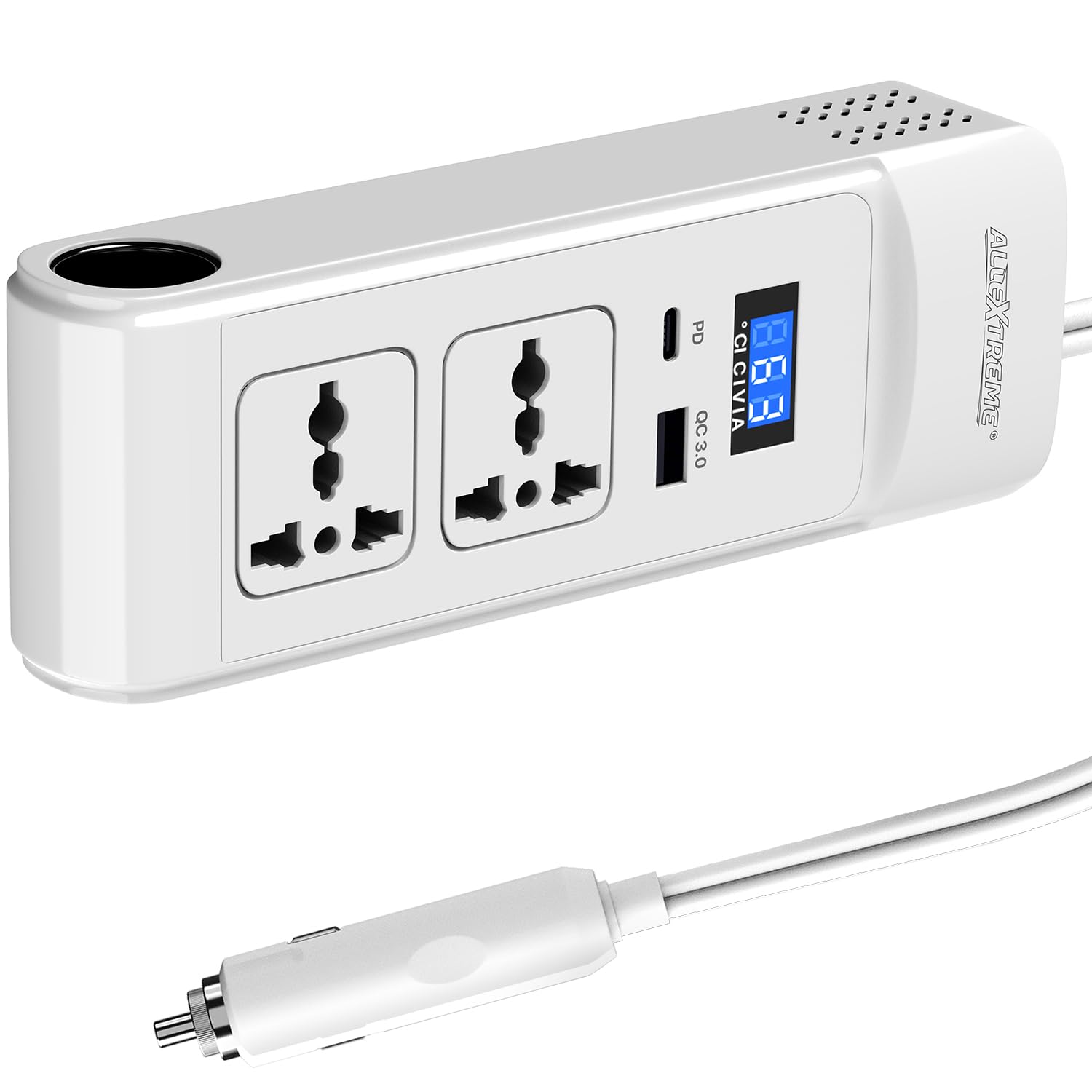 AllExtreme Car Power Inverter 200W DC 12V to AC 220V Laptop Charger with 2 5V QC3.0 USB Ports 2 Universal Sockets & Multifunctional LED Display Charging Adapter for Bike Automobile (1 Pc, White)-image-49
