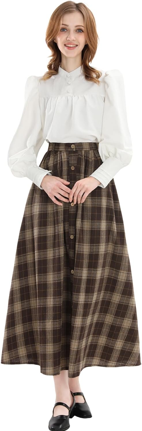 CR ROLECOS Plaid Victorian Dress for Women 2-Piece 1800s Edwardian Renaissance Costume with Pockets - Image 2