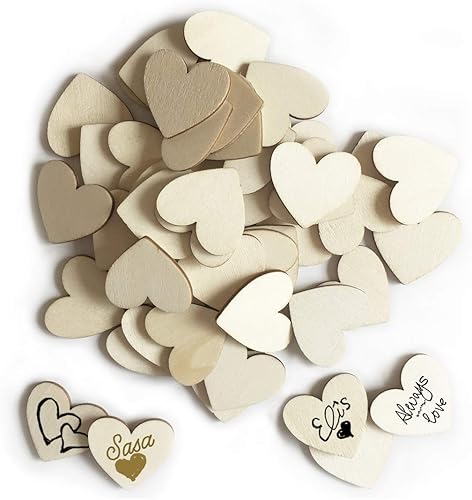 Miniatura 8 de Y&K Homish Libro de invitados de madera con corazones de madera, letrero de madera en blanco, para fiestas, paquete de 50 unidades (marrón)