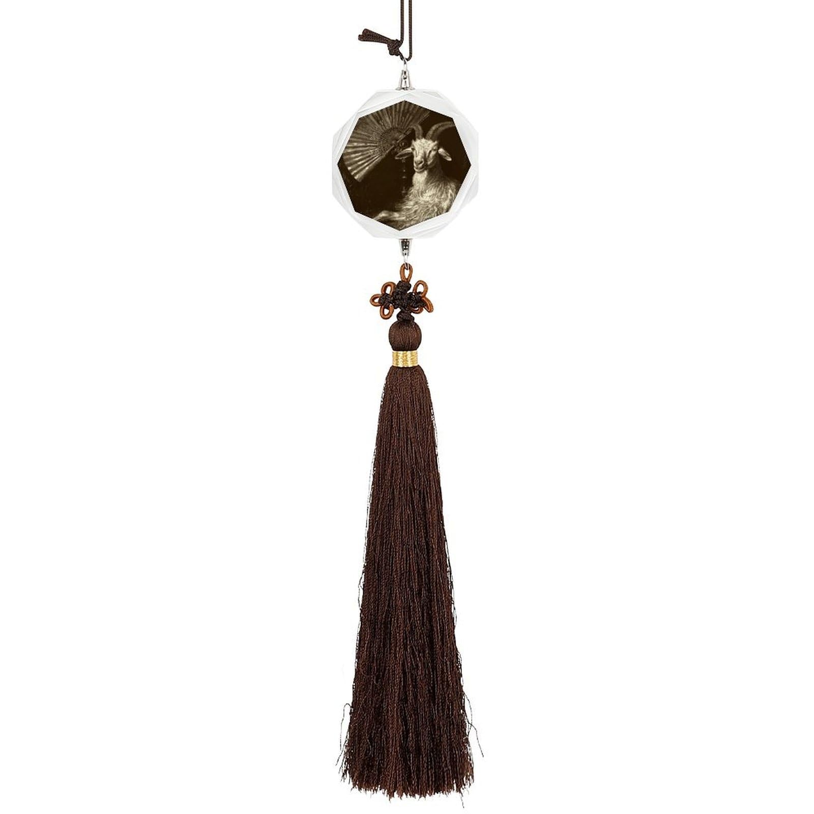 Crystal Auto Pendant Charms Hexagon Crystal Car Rear View Mirror Charms Goat And Fan Auto Hanging Interior Ornament Pendant Car Interior Accessories for Women Men CarCharms Decor