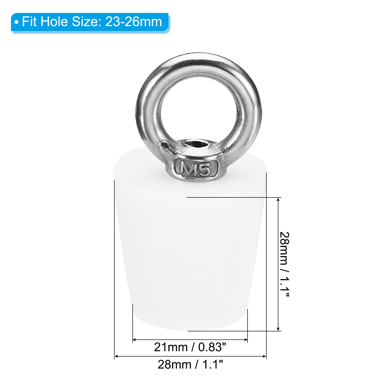 MECCANIXITY Silicone Rubber Tapered Plug 20 to 27mm Solid Bathtub Bungs Stopper with Ring for Test Tubes, Water Pipe, Drainage Hole, White 2 Pieces