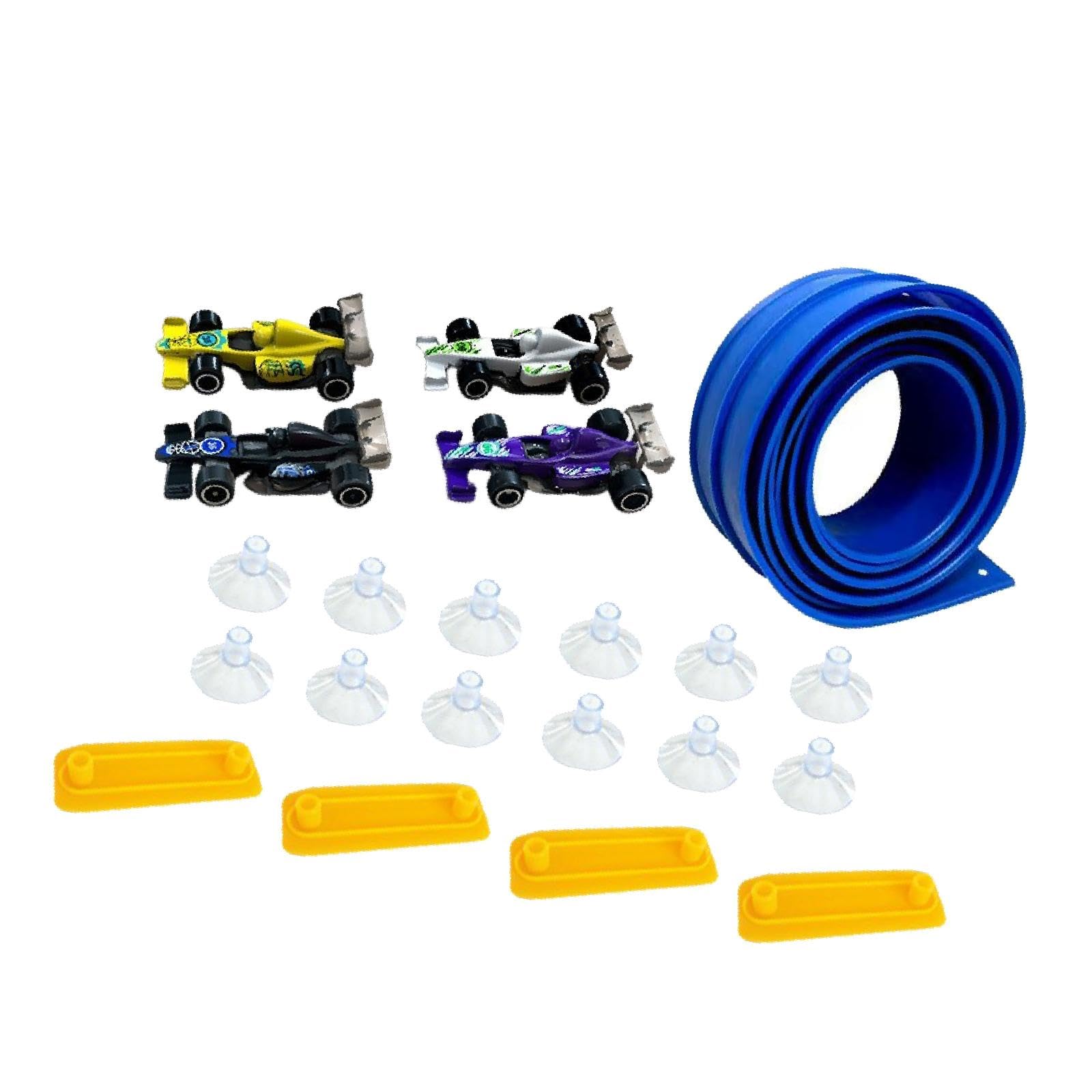 Flexible Circuito Infantil con Ventosas Pista Portátil Enrollable Rampa DIY Mini Autos Juego Interactivo para Niños Niñas Adecuado para Actividades FA, Azul 5m