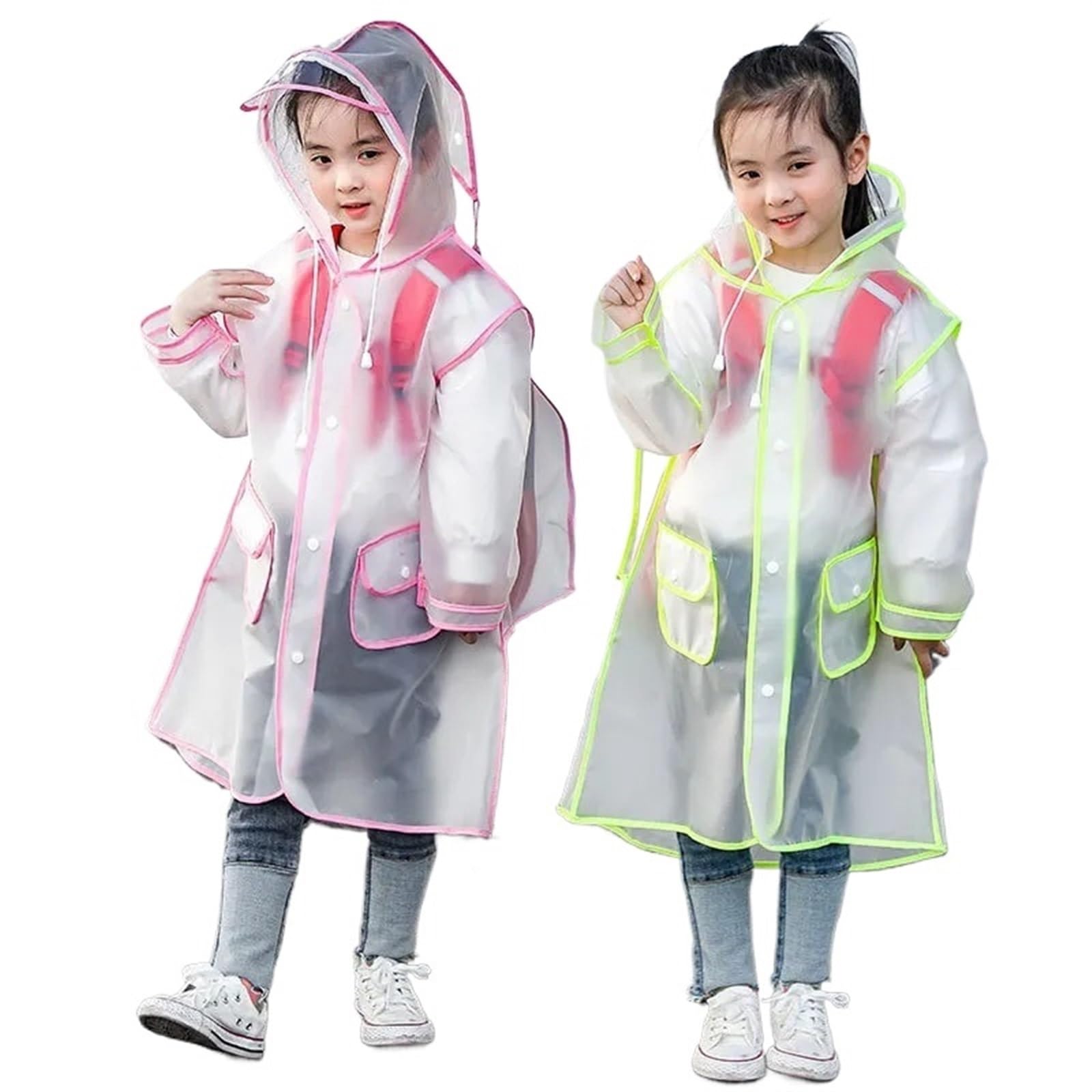 Chubasquero para Niños Chubasquero Transparente for niños y niñas, Poncho Impermeable de Cuerpo Entero for Alumnos de guardería, con Espacio for Mochila Escolar(Pink,XL)