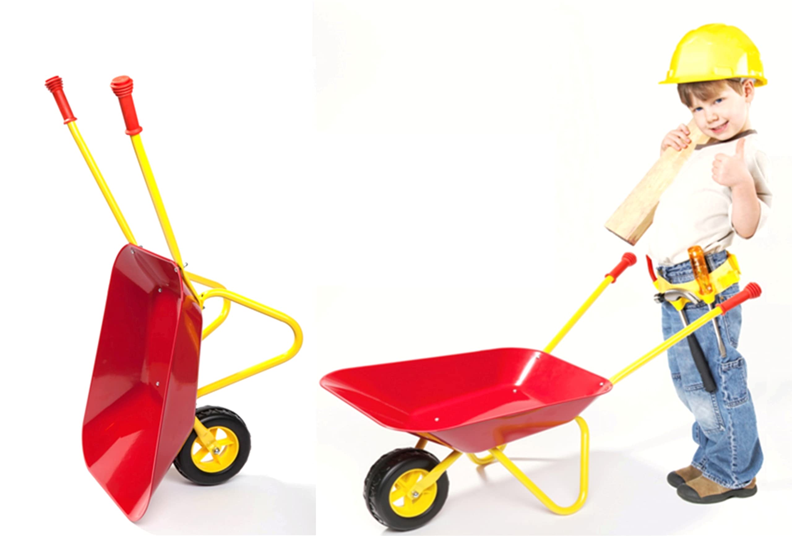 Brouette pour enfant en métal certifiée TÜV/GS, capacité maximale de chargement de 35 kg, dimensions :73 cm.