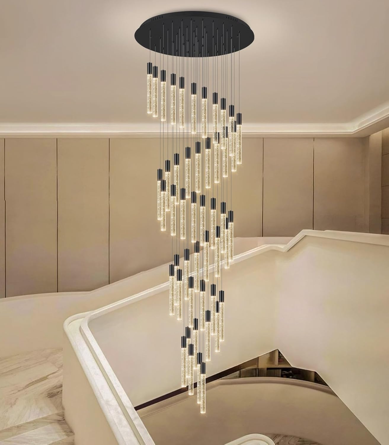 Lampa wisząca LED nowoczesny kryształowy spadek wysoki żyrandol sufitowy oprawa oświetleniowa duża lampa wejściowa wewnętrzne żyrandole oświetleniowe do salonu wejście przedpokój schody