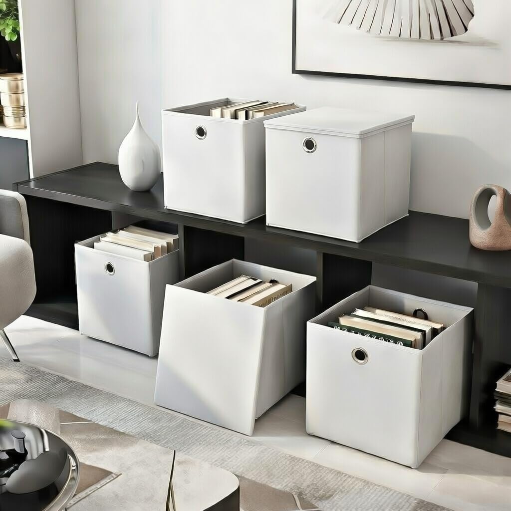 4er Set Faltbox Weiß 28 x 28 x 28 cm Aufbewahrungsbox faltbar mit Deckel