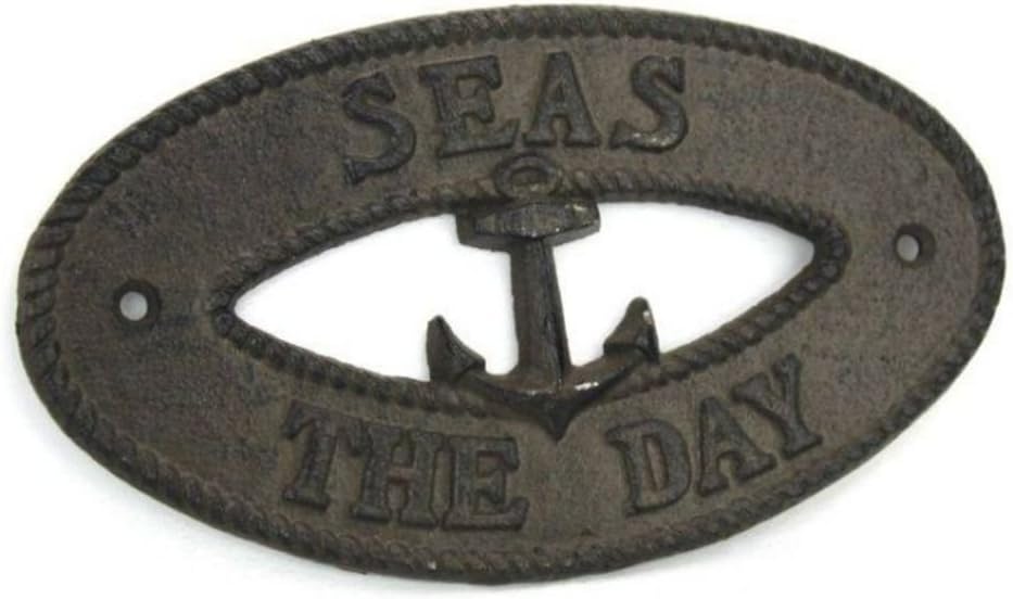 Hampton Nautical Seas The Day with Anchor 8" Metal Wall Art-Cast Iron Nautical Decor Sign