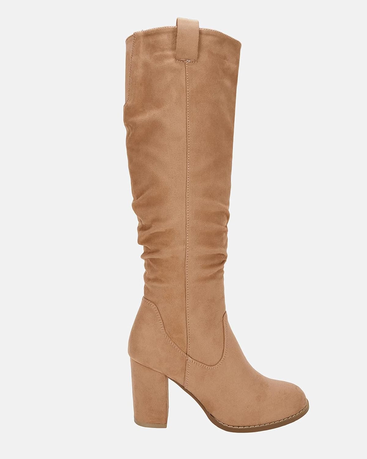 Juliet Holy Women's Knee High Boots Chunky Block Heel Wide Calf Round Toe Side Zipper Fashion Dress Boot Light Brown - Image 4