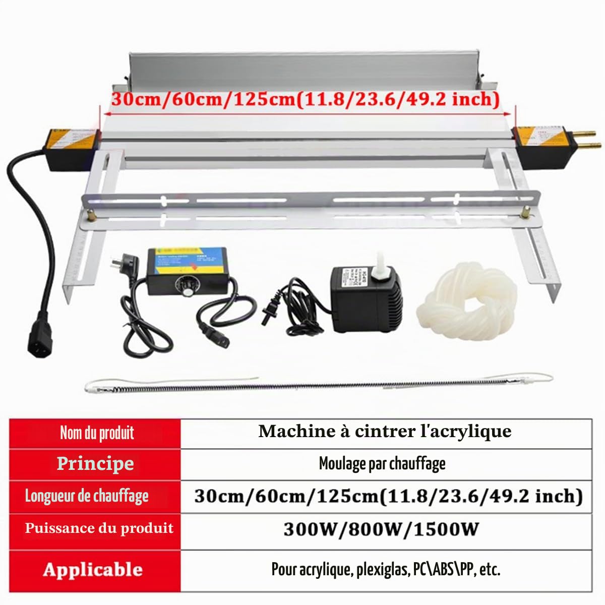 30 cm/60 cm/125 cm Cintreuse Acrylique en Plastique PVC Machine à cintrer boîte Lumineuse Chauffage avec Support Chauffage PVC cintreuse chauffante – température réglable,60cm