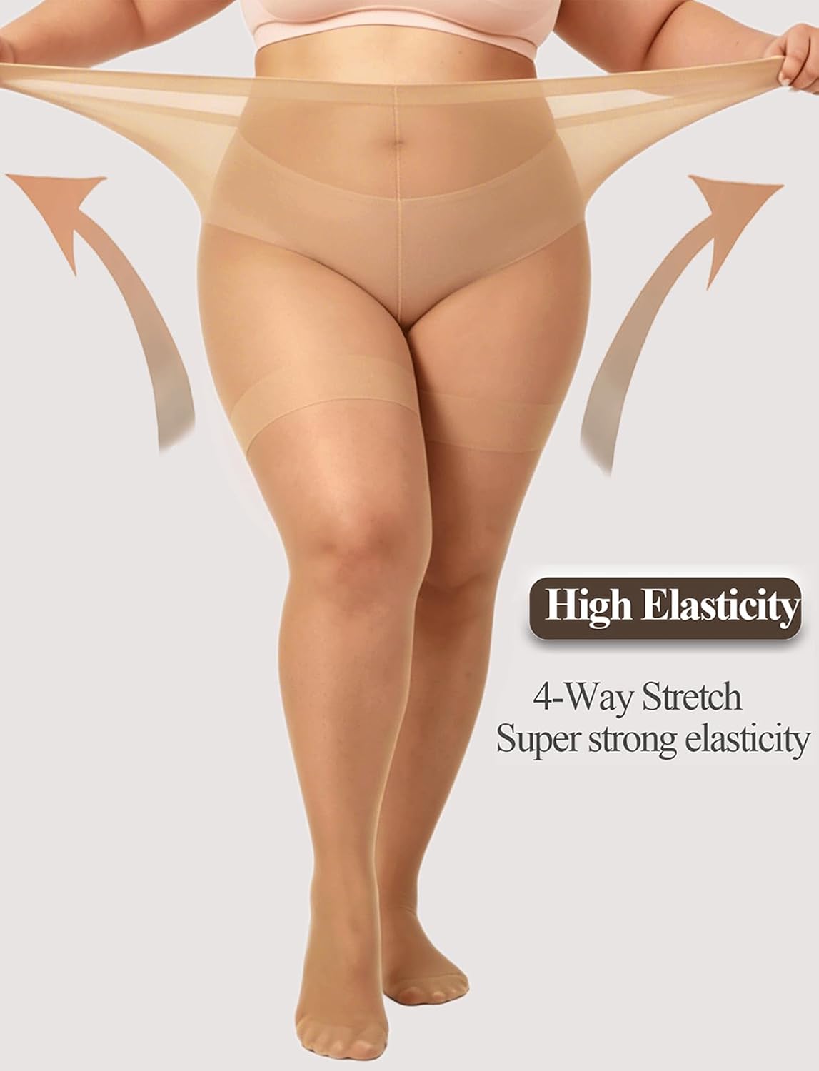 DUCMODA Plus Size Sheer Tights for Women-20D Ultra Thin Pantyhose, High Waist Stockings with Reinforced Toe, XL-8XL