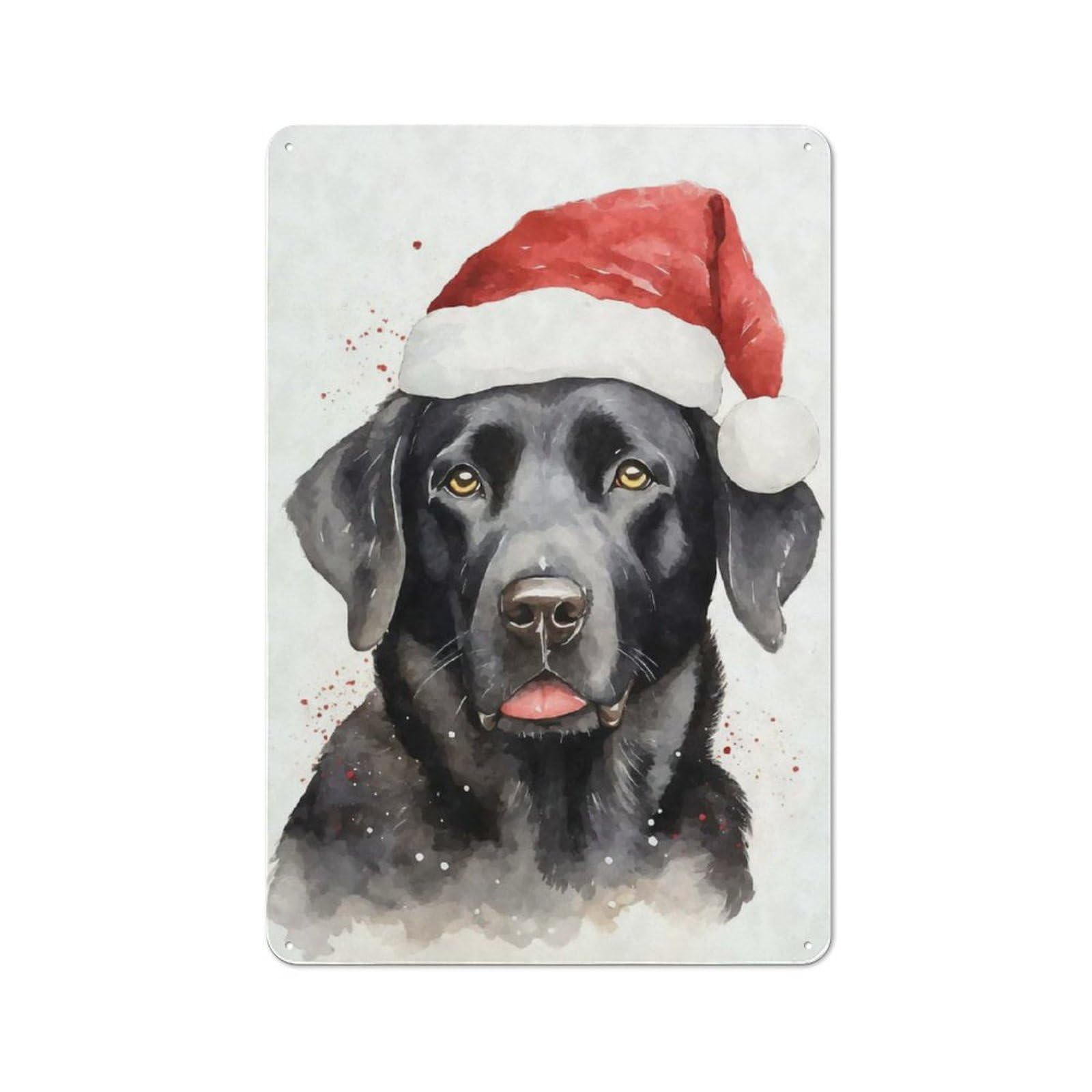 Junmoney Black Lab Santa Hat Xmas Metal Sign 30X20cm With For Pub Or Café, Retro Decor, For Cooler-Month Interiors With Retro Character