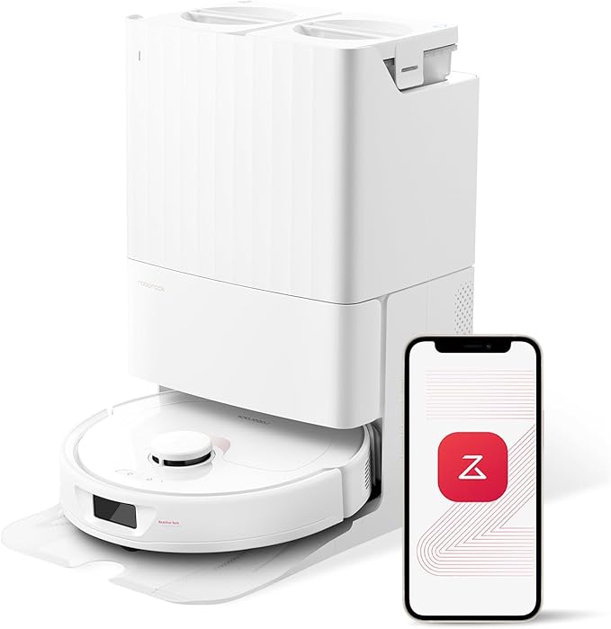 roborock Qrevo Robot Vacuum and Mop, Auto-Drying, Auto Mop Washing, Dual Spinning Mops, Auto Mop Lifting, Self-Refilling, Self-Emptying, Reactive Tech Obstacle Avoidance, 5500Pa, White (Renewed)