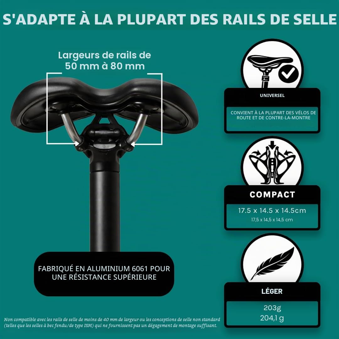 VeloChampion Porte-bidon universel pour vélo | Support d’hydratation arrière triathlon, cyclisme route | 1 ou 2 bidons jusqu’à 750ml et CO2 | Compatible rails de selle 50–80 mm (Supérieure, Aluminium)