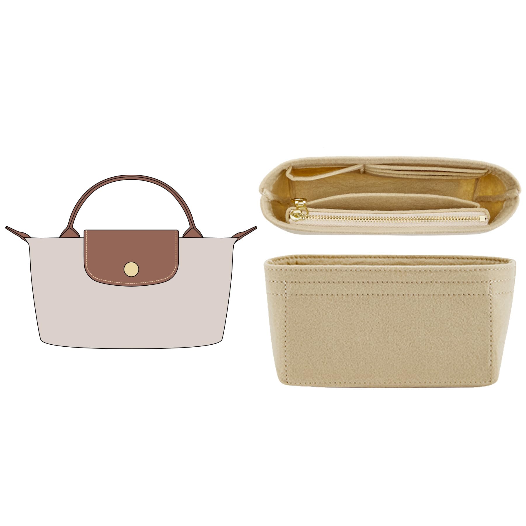 Doxo Longchamp Mini Organizer Insert,Suitable for Le pliage XS and More,Keeps Tote Handbags Shaped & Neat(Beige,Mini)