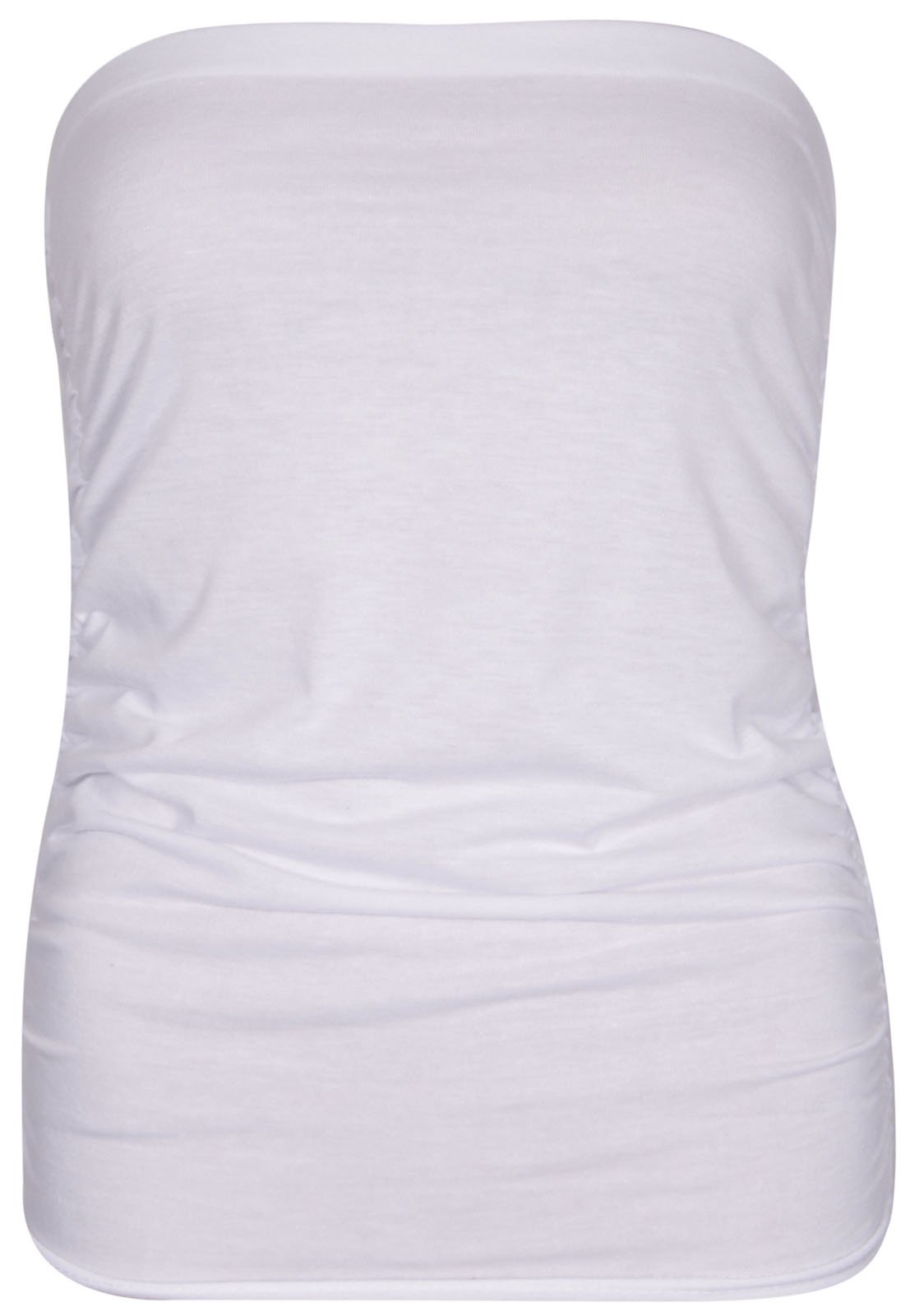 Purple Hanger Women's White Plain Ruched Sleeveless Gathered Elasticated Soft Stretch Strapless Bandeau Boob Tube Vest Top Size 22 - 24 (Xxxl)