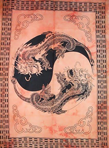Traditional Jaipur Tie Dye Thai Dragon Tapestry, Indian Poster, Good Luck Wall Hanging, Bohemian Throw, Hippie Dorm Room Decorations, Gypsy Wall Art
