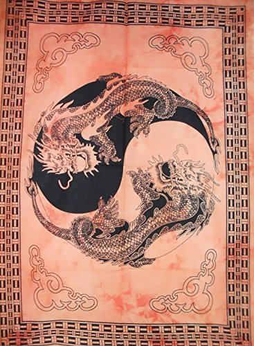 Traditional Jaipur Tie Dye Thai Dragon Tapestry, Indian Poster, Good Luck Wall Hanging, Bohemian Throw, Hippie Dorm Room Decorations, Gypsy Wall Art #TOP3