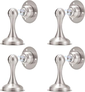 Magnetic Door Stop Brushed Nickel Magnetic Door Stopper Magnet Door Stops with Double-Sided Adhesive Tape No Drilling Wall Mount Door Stop for Keep Your Door Open 4 Pack