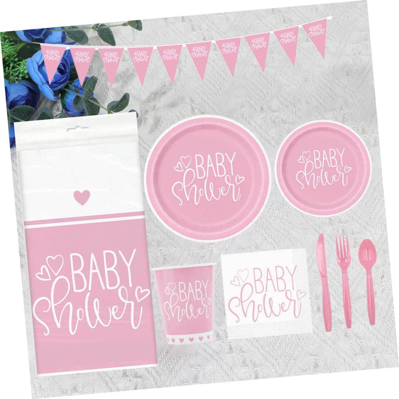 Birthday Party Supplies Set Disposable Tableware Shower Kit Banner and Dessert Decorations for Guests