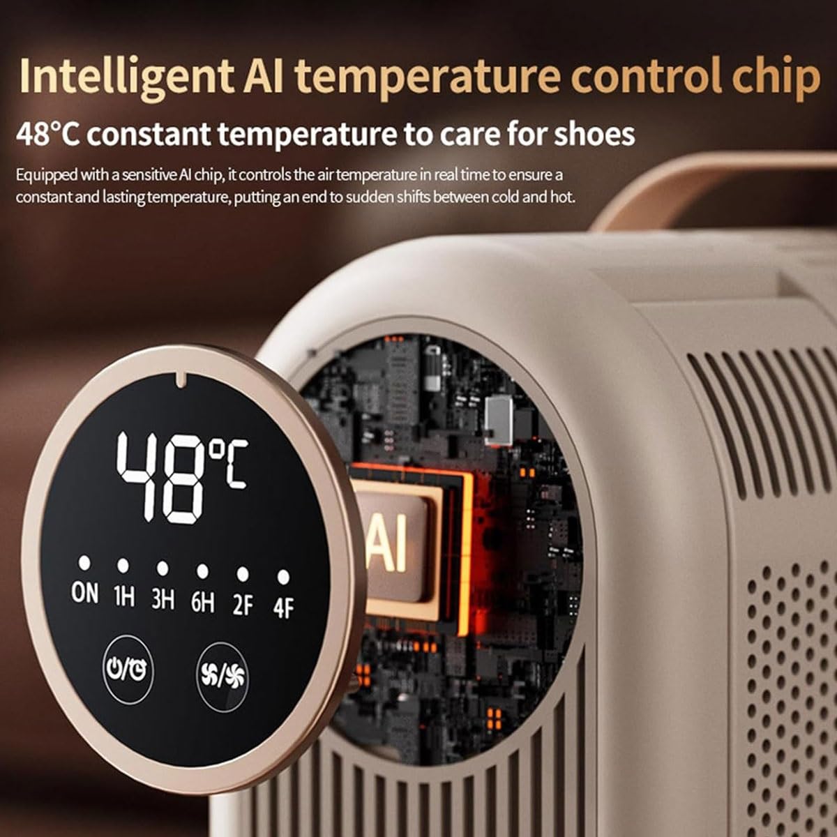 Asciugascarpe elettrico con pannello digitale, scaldascarpe pieghevole portatile e scalda guanti, temperatura costante 48°C, riscaldamento a 360°, timer 60/180/360 min per scarpe e cappelli