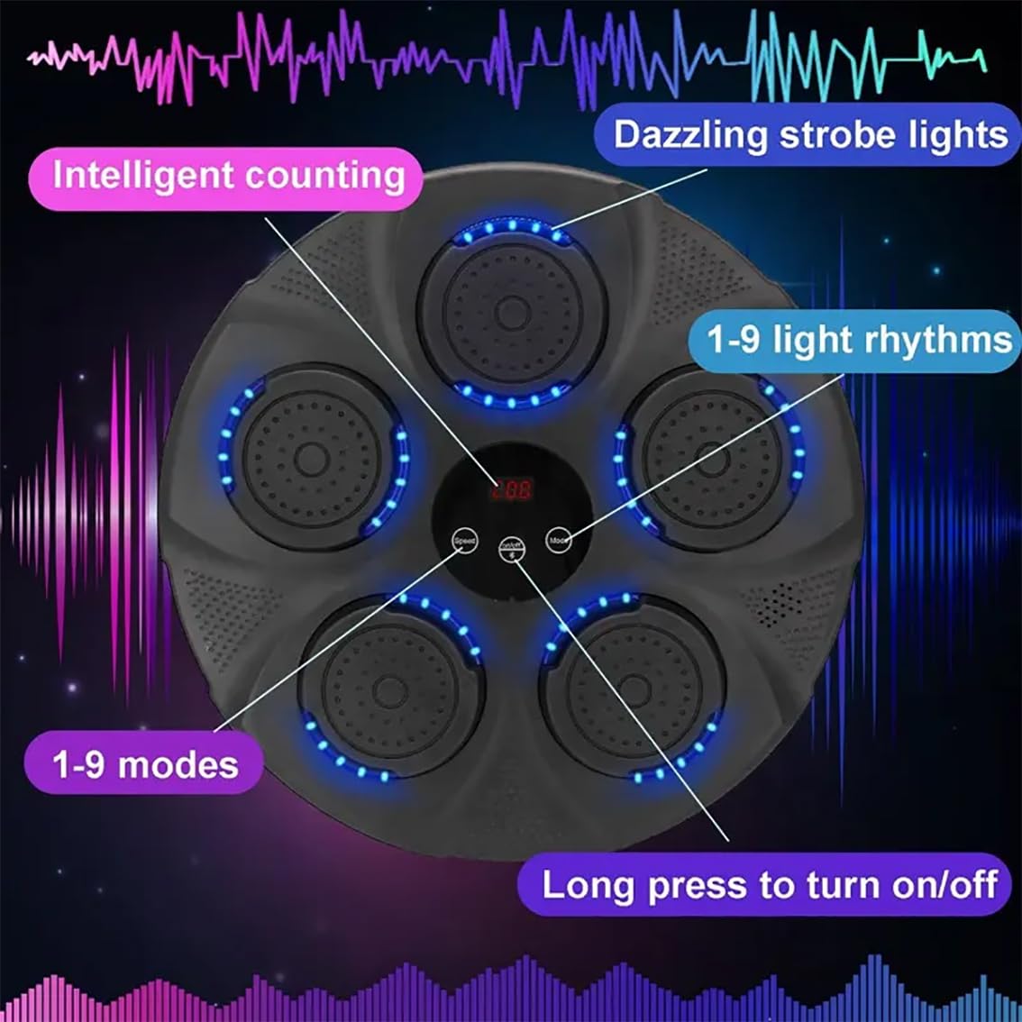 Máquina de boxeo musical, máquina de boxeo con música montada en la pared con 9 modos de entrenamiento inteligentes, equipo de entrenamiento de boxeo electrónico, equipo de entrenamiento de agilidad