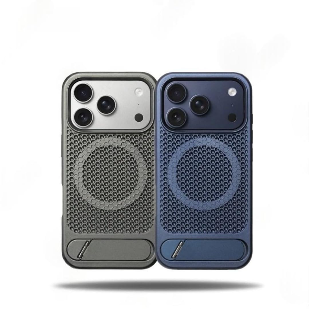 Custodia antiurto con supporto magnetico per la dissipazione del calore per iPhone 17 Pro Max Air 16 15 14 13 12, traspirante (per iPhone 17 Pro Max/Blu)