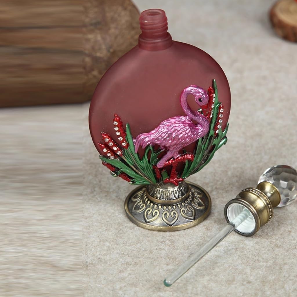 Butelka na perfumy w stylu vintage, z okrągłą kryształową pokrywką. Pusty pojemnik na zapachy. Dekoracyjny mały