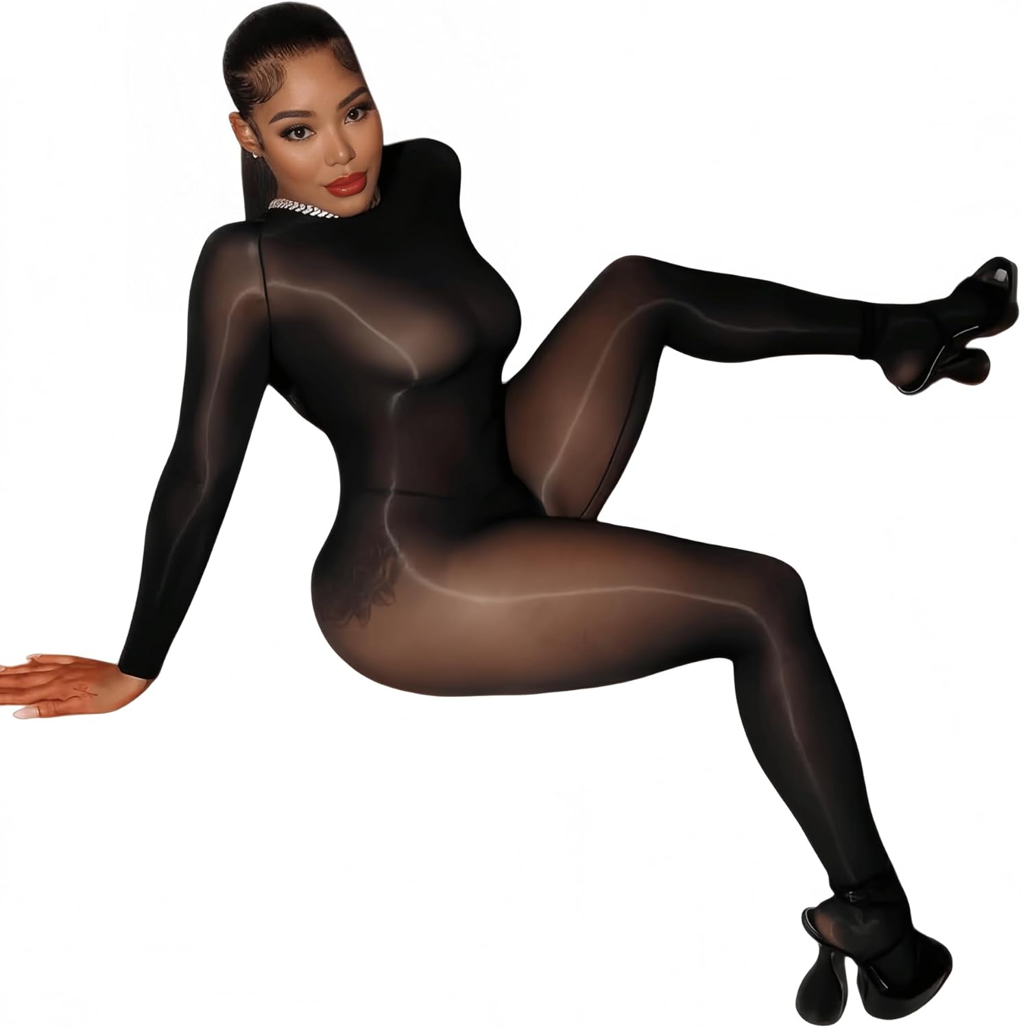 Women's Oil Shiny Bodystocking 5D Sheer Full Body Stocking Sexy Lingerie Outfits Clubwear - Image 3
