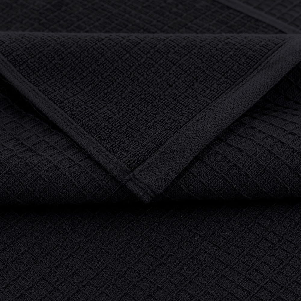 Casa Copenhagen – Coffret Cadeau de 4 Serviettes de Bain, 600 g/m²Noir | waffle Ensemble serviettes 100 % coton égyptien,140×70cm, pour la plage,la douche et la piscine,(cadeau pour femmes/hommes)