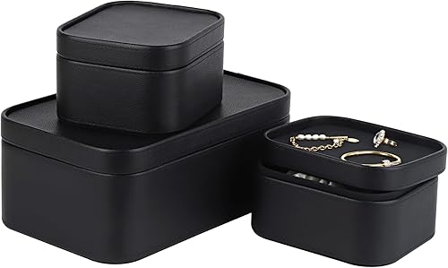 Miniatura 10 de HofferRuffer Cajas de almacenamiento decorativas de piel sintética, cestas de almacenamiento a prueba de polvo con tapas y bandejas, contenedores de