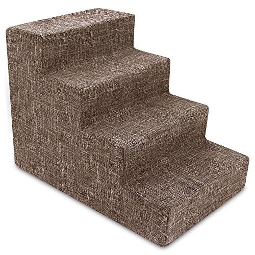 Image of USA Made Pet Steps /Stairs with CertiPUR-US Certified Foam for Dogs & Cats by Best Pet Supplies - Brown Linen, 4-Step (H: 18 inch) (ST250C-M)