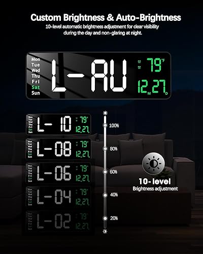 Miniatura 5 de JoFomp Moderno reloj de pared digital grande de 16 pulgadas con control remoto, pantalla LED, atenuación automática, cuenta regresiva, temperatura,
