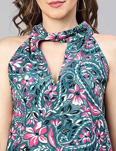 Image of oxolloxo Women Floral Print Key Hole Neck Polyester Top