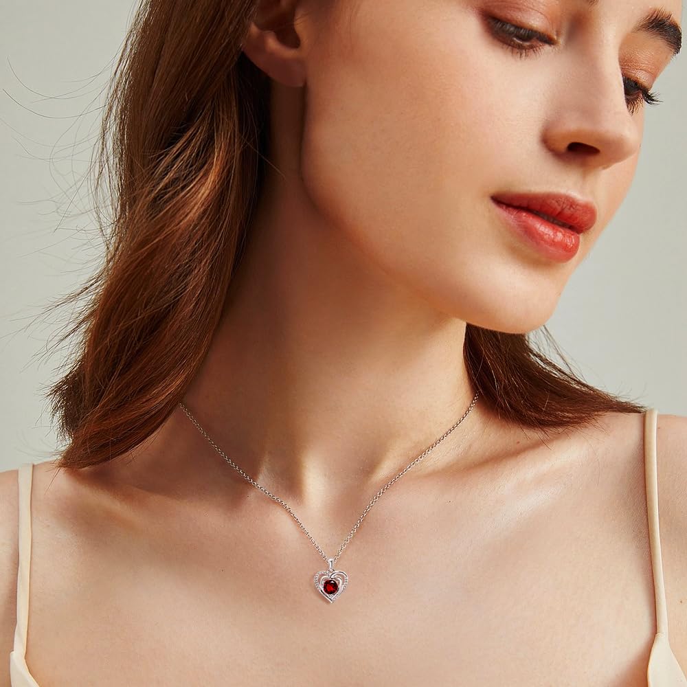 immobird Collar Corazon Mujer Plata de Ley 925 con Piedra Natal 45+5cm