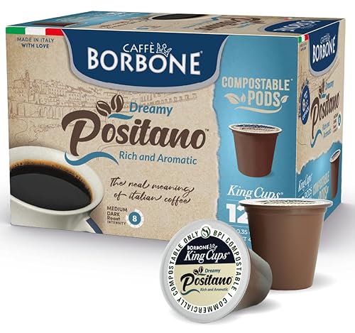 Caffè Borbone Medium Dark Roast Compostable K-Cup Coffee Pods for Keurig Brewers - Positano Blend, Rich and Aromatic Italian Coffee - 72 Count (6