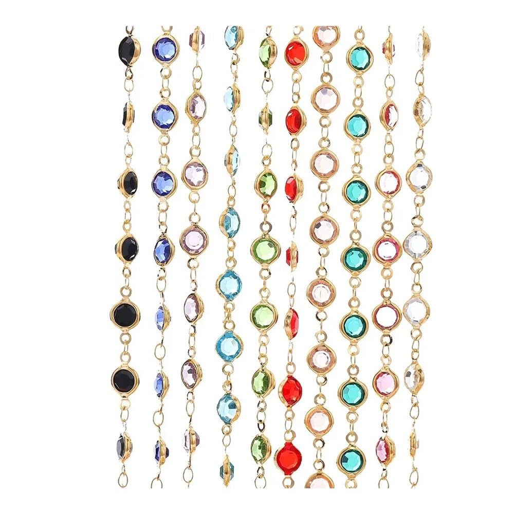 Catena con perline di cristallo da 1 metro/rotolo, 6 mm, per fai da te, collana con zirconi colorati e brillanti, per la creazione di gioielli artigianali (oro champagne, 5 pezzi)