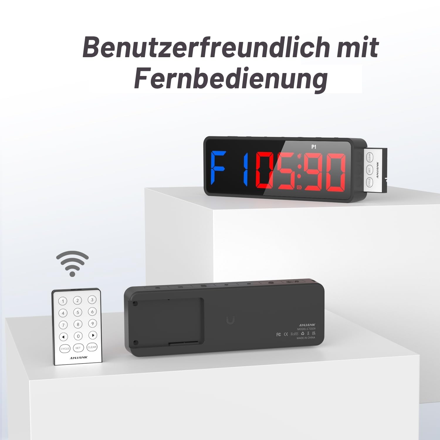 ANJANK Tragbarer Magnet Gym Timer & Uhr, CountDown/UP, Stoppuhr, Workout Intervall-Timer mit Fernsteuerung, Fitness Timer für Home Gym