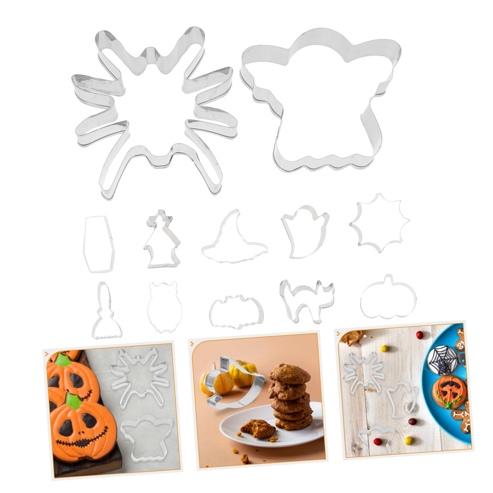 MAGICLULU 5 Sätze Backform Keksdekorationsvorräte Urlaub Halloween Dekoration Halloween-dekoration Schneidematte Keksform Entzückender Keksausstecher Edelstahl 430 Silver 12 Stück * 5