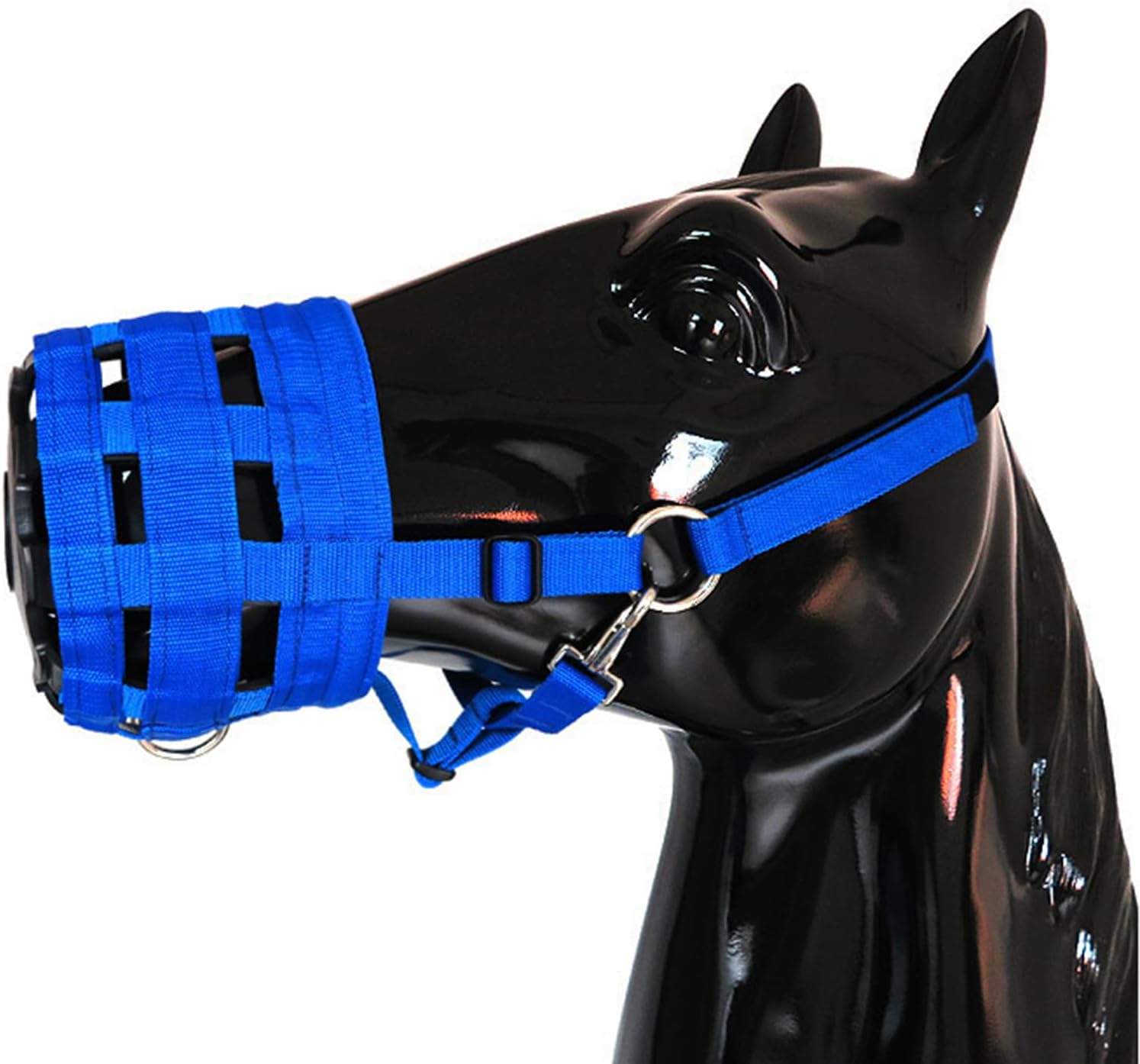 Gaderth Grazing Muzzle, Horse Grazing Muzzle with Halter, Easy Breathe Comfort Lined Grazing Muzzle, Full Adjustable Horse Grazing Muzzle with Chin Neck Pads for Comfort Blue Medium Size One Size