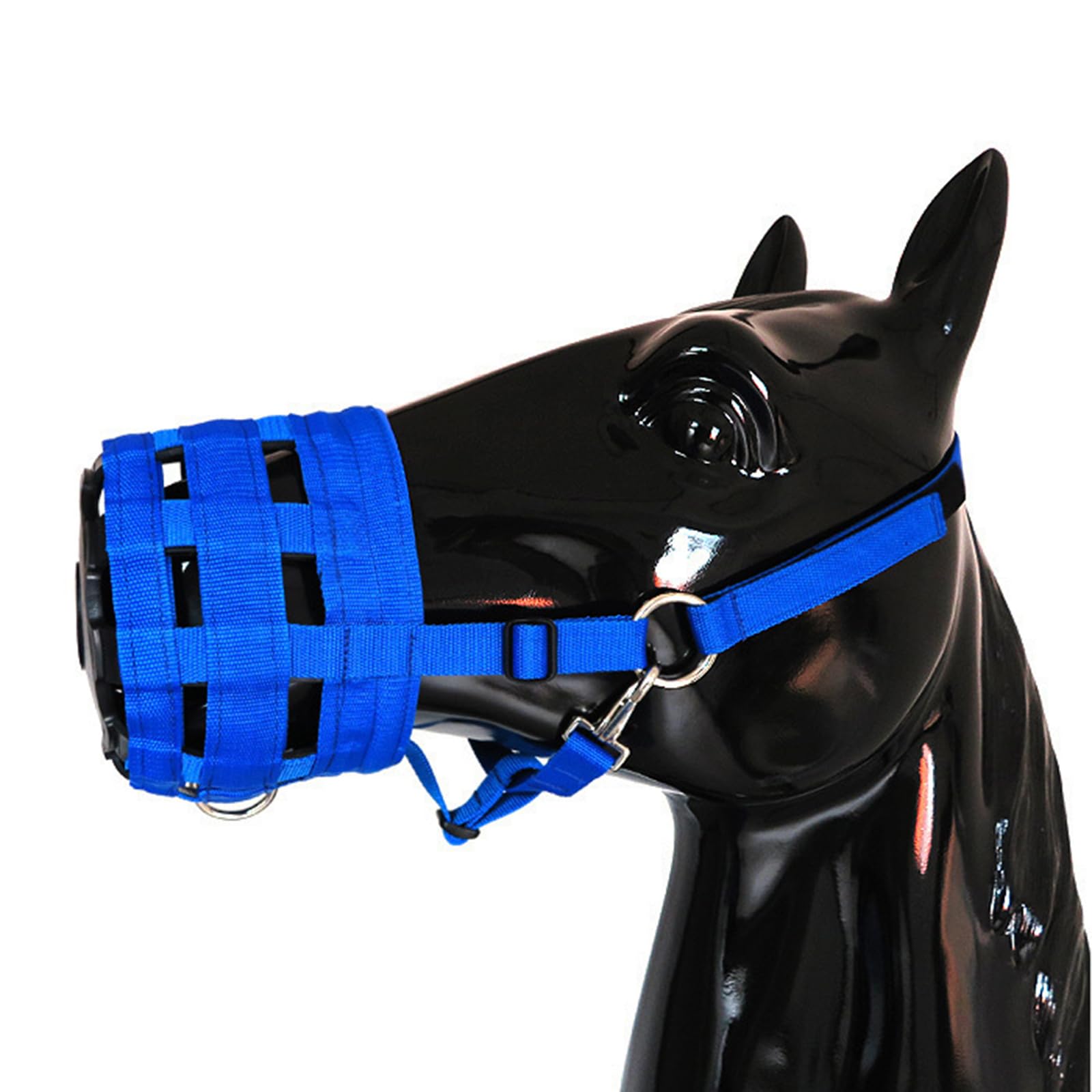 Gaderth Grazing Muzzle, Horse Grazing Muzzle with Halter, Easy Breathe Comfort Lined Grazing Muzzle, Full Adjustable Horse Grazing Muzzle with Chin Neck Pads for Comfort Blue Medium Size One Size